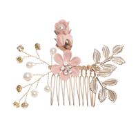 Mode bloem haar kammen hoofdtooi Prom Bridal Wedding haaraccessoires bladgoud haar juwelen haar pins (roze haar kam)