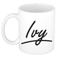 Ivy Naam koffiemok - beker - met sierlijke letters - wit - 300 ml - Cadeau - Dames