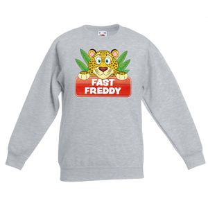 Sweater grijs voor kinderen met luipaard Fast Freddy