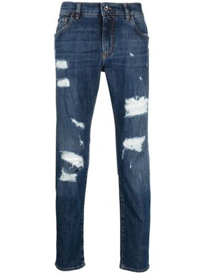 Dolce & Gabbana jean droit à effet usé - Bleu