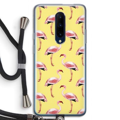 Flamingo's geel: OnePlus 7 Pro Transparant Hoesje met koord