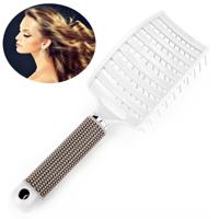 Haar hoofdhuid massage kam haarborstel Bristle nylon vrouwen krullend detangle Hair Brush voor salon Hairdressing styling tool (wit)