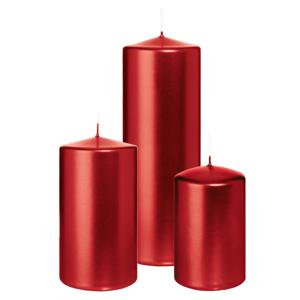 Cilinderkaarsen/stompkaarsen - set van 3 - metallic rood - 6x8/7x13/7x20 cm