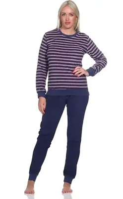N dames pyjama badstof - Small Stripes - Warme winter pyjama