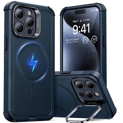 iPhone 15 Pro Max Cyber Tough Case with Stash Stand (HaloLock) - Dark Blue