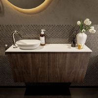 Mondiaz Fowy toiletmeubel 100cm dark brown met blad en waskom talc links 1 kraangat