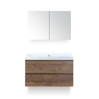 Maxx XL Badmeubelset 100 cm - Tabacco - Wastafel Just Zonder kraangat - met Spiegelkast