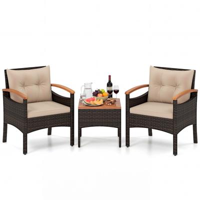 Tuinset 3-delige Balkonset Bestaande uit 2 Stoelen en 1 Tafel Rieten Tuinstoelen Terrasmeubilair met Rugleuning en Armleuningen