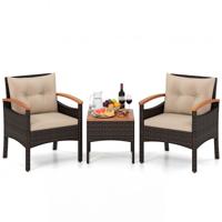 Tuinset 3-delige Balkonset Bestaande uit 2 Stoelen en 1 Tafel Rieten Tuinstoelen Terrasmeubilair met Rugleuning en Armleuningen