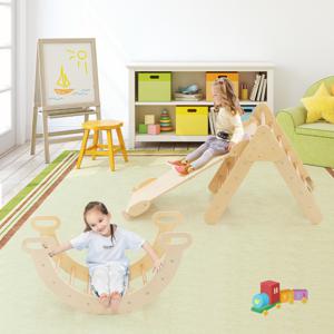 Driehoekige Klimspeelgoedset van Hout Montessori Klimset voor Jongens en Meisjes vanaf 1 Jaar Natuur