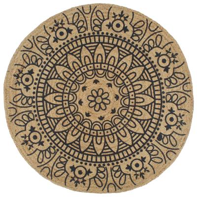 Vloerkleed handgemaakt met donkerblauwe print 90 cm jute