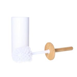 Witte toiletborstel houder met bamboe 26 cm