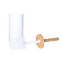Witte toiletborstel houder met bamboe 26 cm