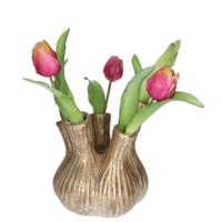 Countryfield Tulpenvaas Fabio - streep dessin - terracotta - goud - voor 8 bloemen - 17 x 17 cm