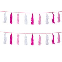 Set van 2x stuks kwast tassel feestslingers roze 3 meter - thumbnail