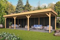 Lariks/Douglas Overkapping Oslo XL type 6 zwart 990x430 cm- Plat dak- Onbehandeld lariks Douglas hout- Tuindeco