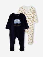 Set van 2 fluwelen Oeko Tex® pyjama's 'met de auto' voor babyjongetje set inkt