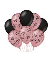 Ballonnen 25 Jaar Roze/Zwart (8st)