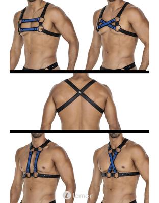 * CUT4MEN 4-way Zwart/blauwe Lederlook harnas06