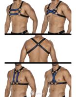 * CUT4MEN 4-way Zwart/blauwe Lederlook harnas06 - thumbnail