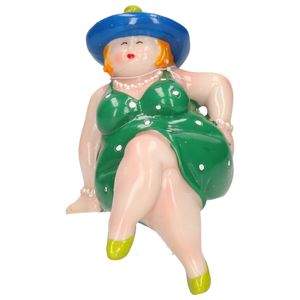 Inware Home decoratie beeldje dikke dame - jurk groen - 15 cm   -