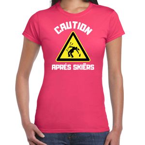 Apres ski t-shirt voor dames - apres ski waarschuwing - roze - winter outfit