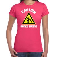 Apres ski t-shirt voor dames - apres ski waarschuwing - roze - winter outfit - thumbnail