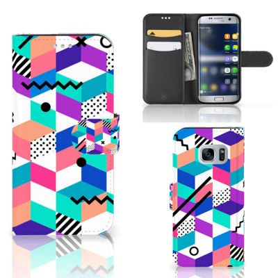 Samsung Galaxy S7 | Book Case | Blokken Kleurrijk | Portemonnee hoesje
