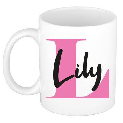 Naam mok Lily - roze - wit - keramiek - 300 ml - verjaardag/cadeau beker Naam mok Lily - roze - wit - keramiek - 300 ml - verjaardag/cadeau beker