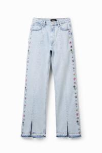 Wide leg jeans met bloemen - BLUE - 44