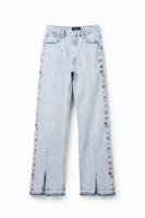 Wide leg jeans met bloemen - BLUE - 40