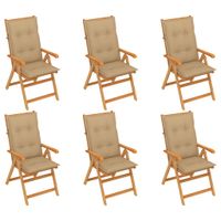 vidaXL Tuinstoelen 6 st met beige kussens massief teakhout - thumbnail
