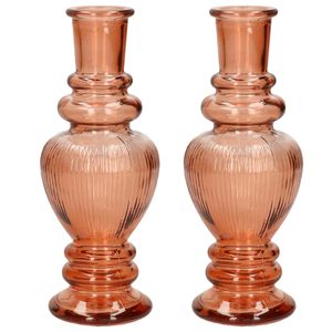 Bloemenvaas Venice - 2x - voor kleine stelen/boeketten - gekleurd glas - ribbel zacht oranje - D5,7