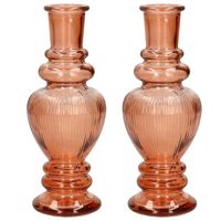 Bloemenvaas Venice - 2x - voor kleine stelen/boeketten - gekleurd glas - ribbel zacht oranje - D5,7