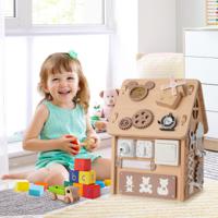 Speelhuisje voor Kinderen Sensorisch Speelgoedhuis met Zintuiglijke Spelletjes en Opbergruimte Binnenin Montessori-Speelgoed Natuur - thumbnail