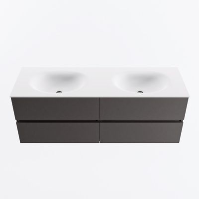 MONDIAZ VICA 140cm badmeubel onderkast Dark Grey 4 lades. Wastafel MOON dubbel 2 kraangaten, kleur Talc.