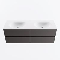 MONDIAZ VICA 140cm badmeubel onderkast Dark Grey 4 lades. Wastafel MOON dubbel 2 kraangaten, kleur Talc.