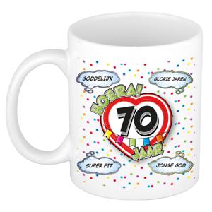 Verjaardag cadeau mok 70 jaar - wit - glorie jaren - 300 ml - keramiek