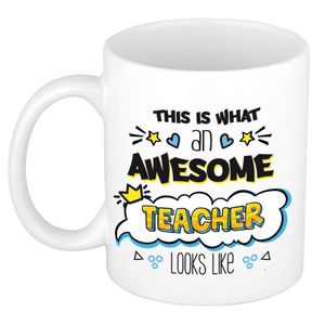 Cadeau koffiemok voor meester/leraar - awesome teacher - verjaardag/einde schooljaar kado