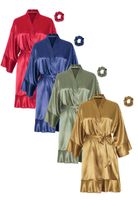 Satijnen kimono dames ruffle borduren – 4 kleuren-olijfgroen - thumbnail