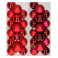 32x stuks kunststof kerstballen mix van rood en donkerrood 4 cm