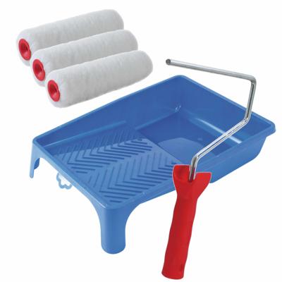 Verfroller lakroller schilderset - met beugel - en verfbak - voor rollers van 18 cm - met 3x rollers