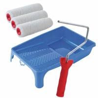 Verfroller lakroller schilderset - met beugel - en verfbak - voor rollers van 18 cm - met 3x rollers