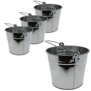 Set van 4x stuks emmer van zink 5 liter zilver 16 x 21 cm