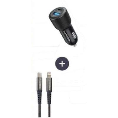 Oplader + kabelpakket - THOMSON - 60 W autolader - C naar L 5A kabel - Lengte 1,5 m
