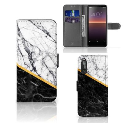 Sony Xperia 10 II | Bookcase | Marmer Wit Zwart - Origineel Cadeau Man