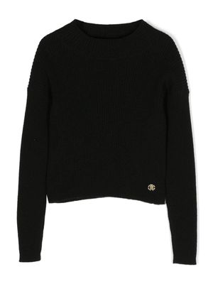 Roberto Cavalli Junior sweat nervuré à plaque logo - Noir