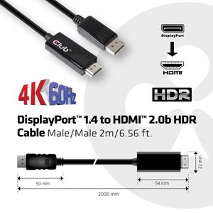 CLUB3D DisplayPort© 1.4 to HDMI© 2.0b HDR Kabel 2 meter M/M