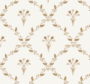 Zeshoekig bloemenpatroon behang beige