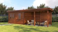 Lugarde Select Modern tuinhuis met overkapping Dronten 388x250cm + 400cm - Bruine olie- Plat dak- - Lugarde Select